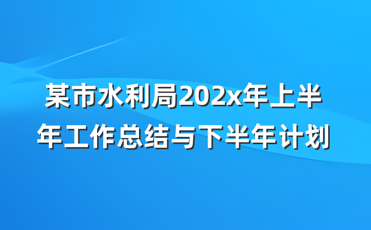 某市水利局202x年上半年工作总结与下半年计划