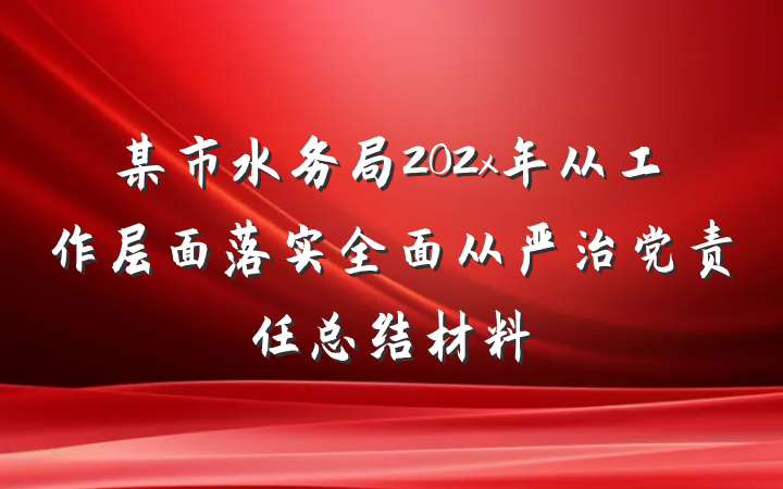 某市水务局202x年从工作层面落实全面从严治党责任总结材料