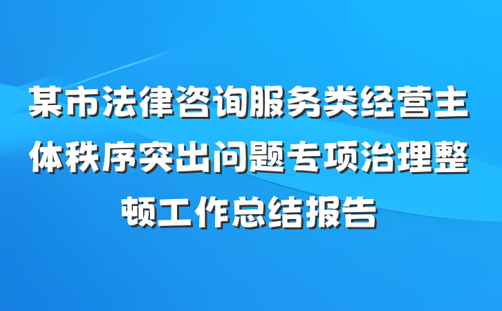 某市法律咨询服务类经营主体秩序突出问题专项治理整顿工作总结报告