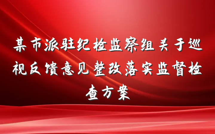 某市派驻纪检监察组关于巡视反馈意见整改落实监督检查方案