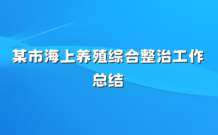 某市海上养殖综合整治工作总结
