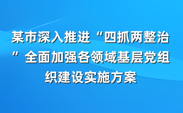 某市深入推进“四抓两整治”全面加强各领域基层党组织建设实施方案