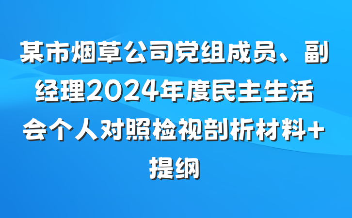 某市烟草公司党组成员、副经理2024年度民主生活会个人对照检视剖析材料 提纲