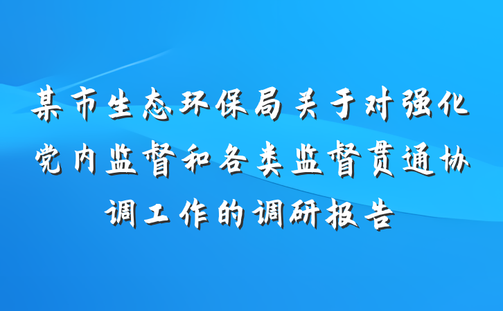 某市生态环保局关于对强化党内监督和各类监督贯通协调工作的调研报告