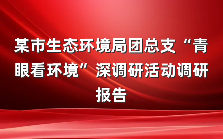 某市生态环境局团总支“青眼看环境”深调研活动调研报告
