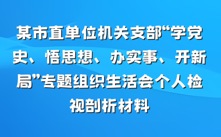 某市直单位机关支部“学党史、悟思想、办实事、开新局”专题组织生活会个人检视剖析材料