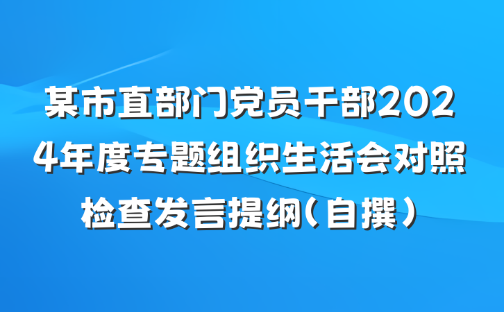 某市直部门党员干部2024年度专题组织生活会对照检查发言提纲（自撰）