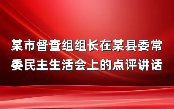 某市督查组组长在某县委常委民主生活会上的点评讲话