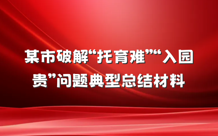 某市破解“托育难”“入园贵”问题典型总结材料