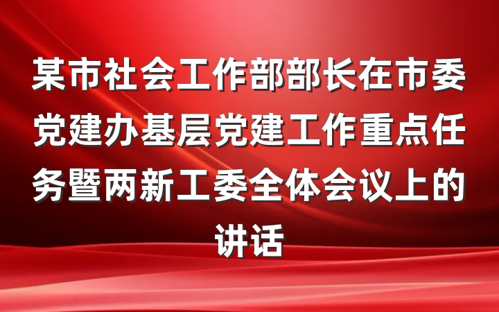 某市社会工作部部长在市委党建办基层党建工作重点任务暨两新工委全体会议上的讲话