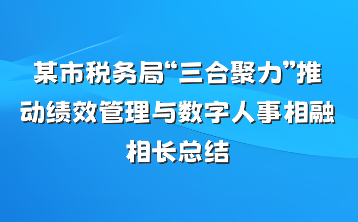 某市税务局“三合聚力”推动绩效管理与数字人事相融相长总结