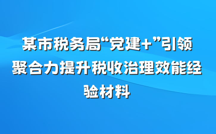 某市税务局“党建+”引领聚合力提升税收治理效能经验材料