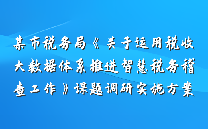 某市税务局《关于运用税收大数据体系推进智慧税务稽查工作》课题调研实施方案