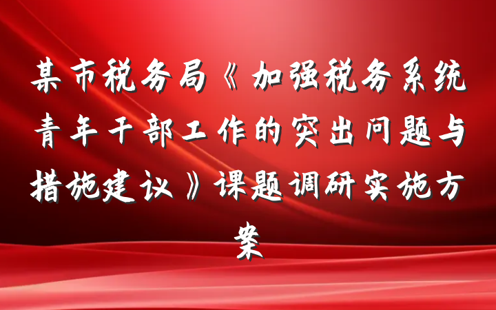 某市税务局《加强税务系统青年干部工作的突出问题与措施建议》课题调研实施方案