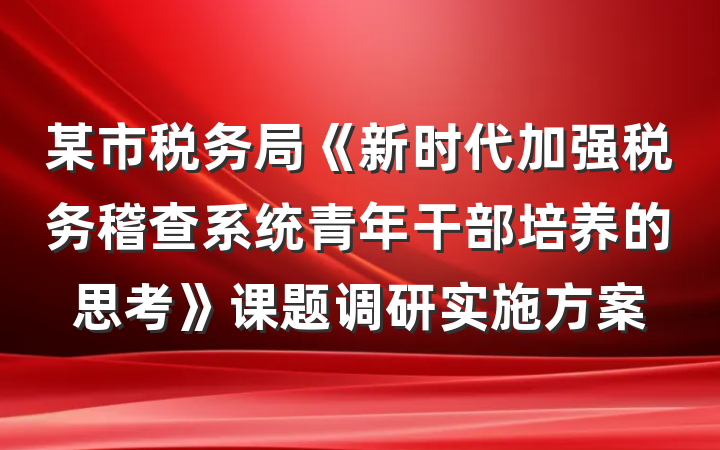 某市税务局《新时代加强税务稽查系统青年干部培养的思考》课题调研实施方案