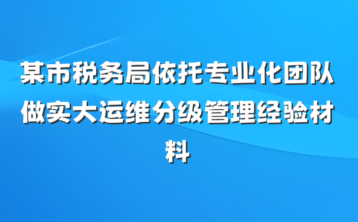 某市税务局依托专业化团队做实大运维分级管理经验材料