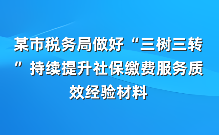某市税务局做好“三树三转”持续提升社保缴费服务质效经验材料