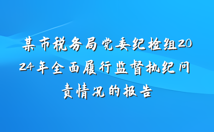 某市税务局党委纪检组2024年全面履行监督执纪问责情况的报告