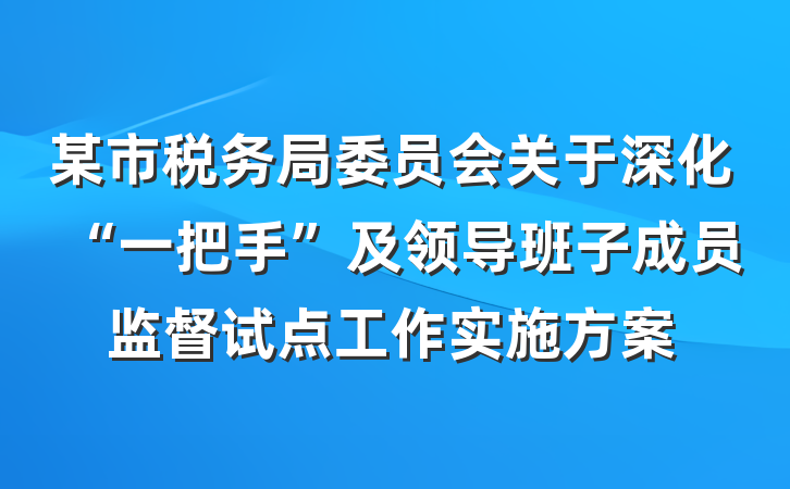 某市税务局委员会关于深化“一把手”及领导班子成员监督试点工作实施方案