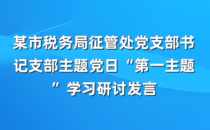 某市税务局征管处党支部书记支部主题党日“第一主题”学习研讨发言