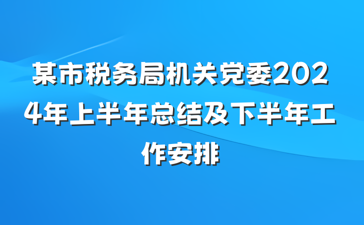 某市税务局机关党委2024年上半年总结及下半年工作安排