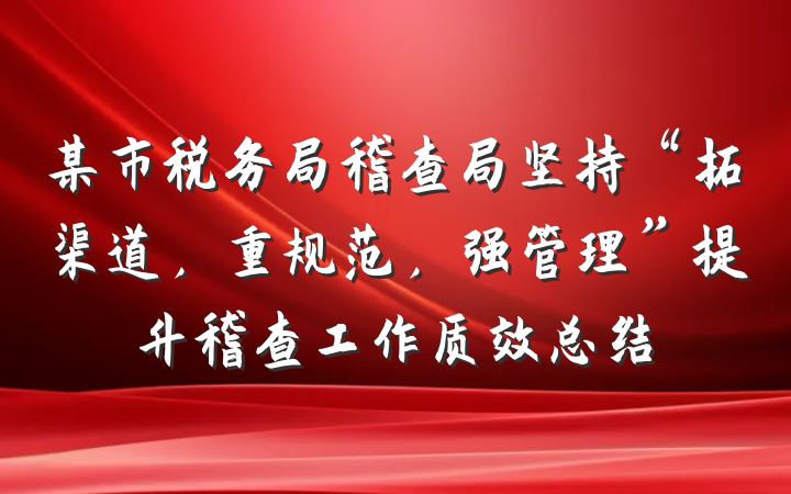 某市税务局稽查局坚持“拓渠道，重规范，强管理”提升稽查工作质效总结