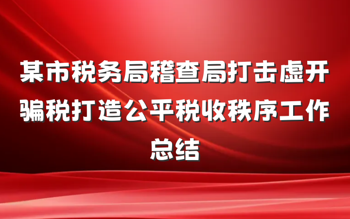 某市税务局稽查局打击虚开骗税打造公平税收秩序工作总结