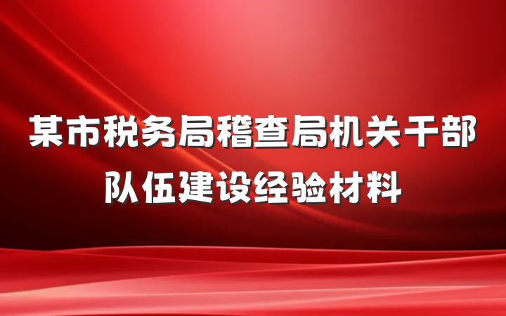 某市税务局稽查局机关干部队伍建设经验材料