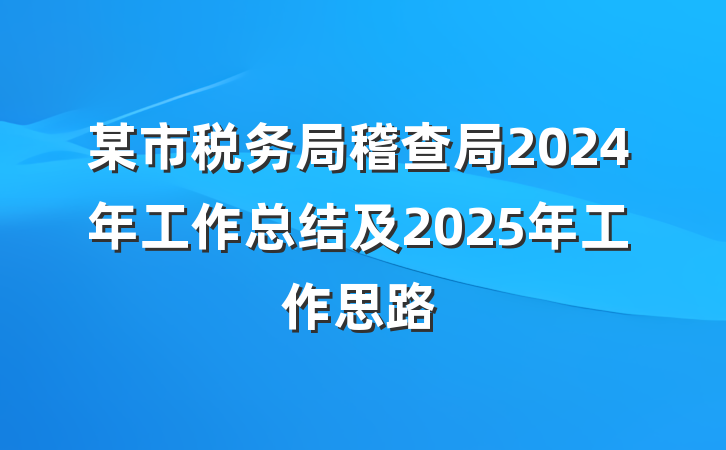 某市税务局稽查局2024年工作总结及2025年工作思路