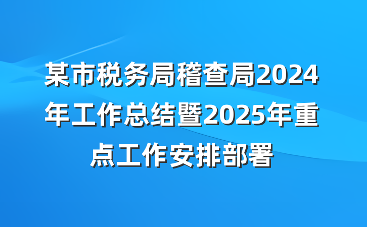 某市税务局稽查局2024年工作总结暨2025年重点工作安排部署