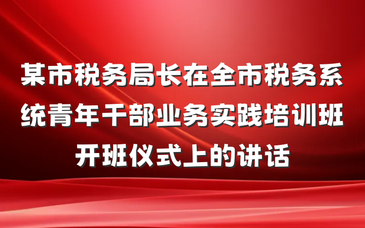 某市税务局长在全市税务系统青年干部业务实践培训班开班仪式上的讲话