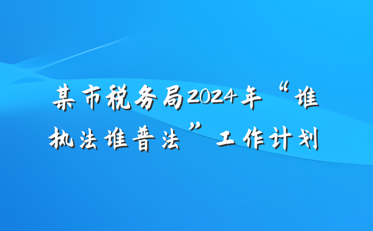 某市税务局2024年“谁执法谁普法”工作计划