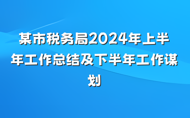 某市税务局2024年上半年工作总结及下半年工作谋划