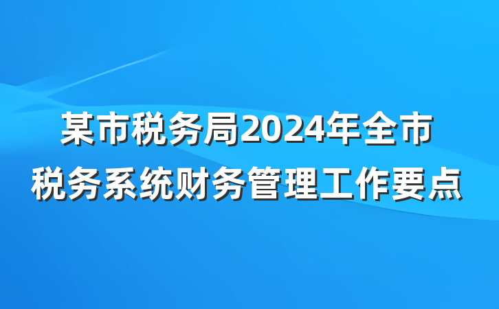 某市税务局2024年全市税务系统财务管理工作要点