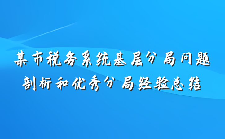 某市税务系统基层分局问题剖析和优秀分局经验总结