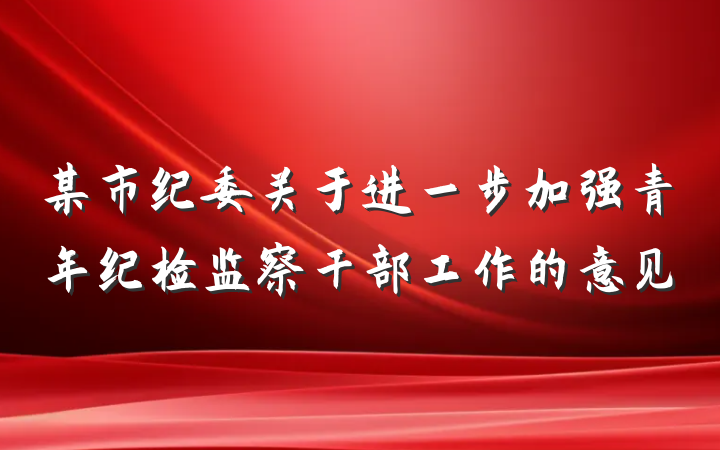 某市纪委关于进一步加强青年纪检监察干部工作的意见