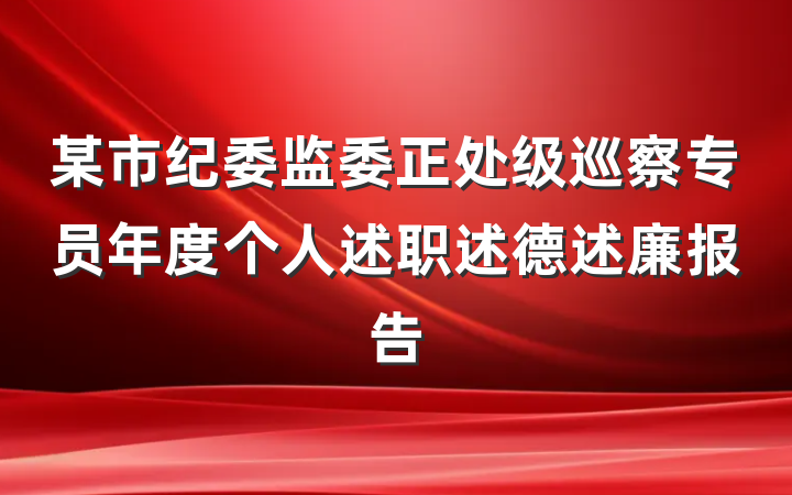 某市纪委监委正处级巡察专员年度个人述职述德述廉报告