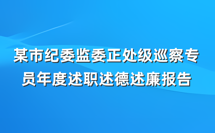 某市纪委监委正处级巡察专员年度述职述德述廉报告