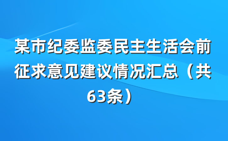 某市纪委监委民主生活会前征求意见建议情况汇总（共63条）
