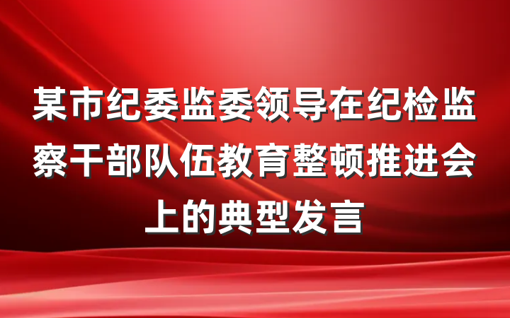 某市纪委监委领导在纪检监察干部队伍教育整顿推进会上的典型发言