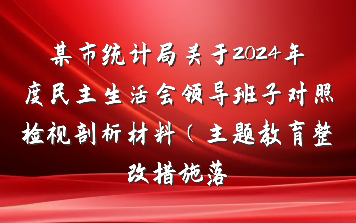 某市统计局关于2024年度民主生活会领导班子对照检视剖析材料（主题教育整改措施落