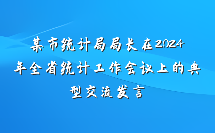 某市统计局局长在2024年全省统计工作会议上的典型交流发言