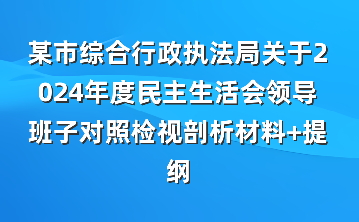 某市综合行政执法局关于2024年度民主生活会领导班子对照检视剖析材料 提纲