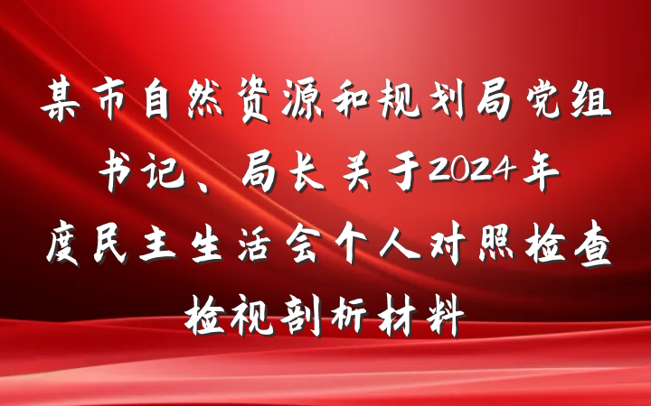 某市自然资源和规划局党组书记、局长关于2024年度民主生活会个人对照检查检视剖析材料