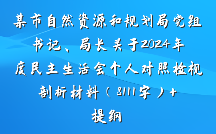 某市自然资源和规划局党组书记、局长关于2024年度民主生活会个人对照检视剖析材料（8111字） 提纲