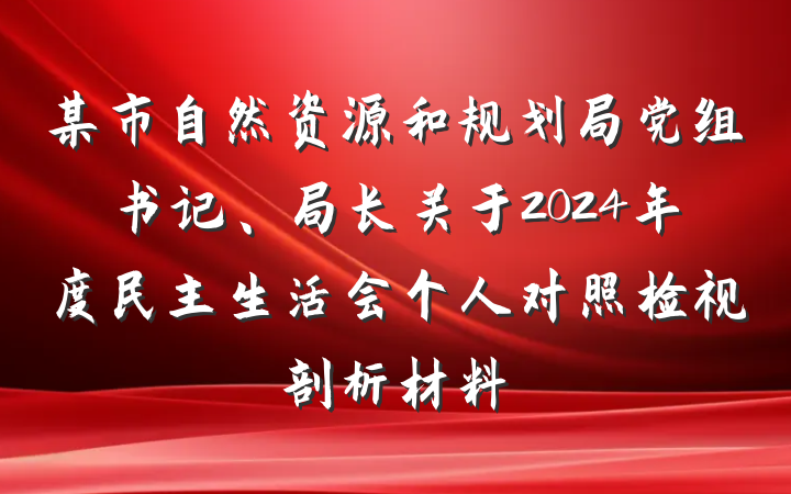 某市自然资源和规划局党组书记、局长关于2024年度民主生活会个人对照检视剖析材料