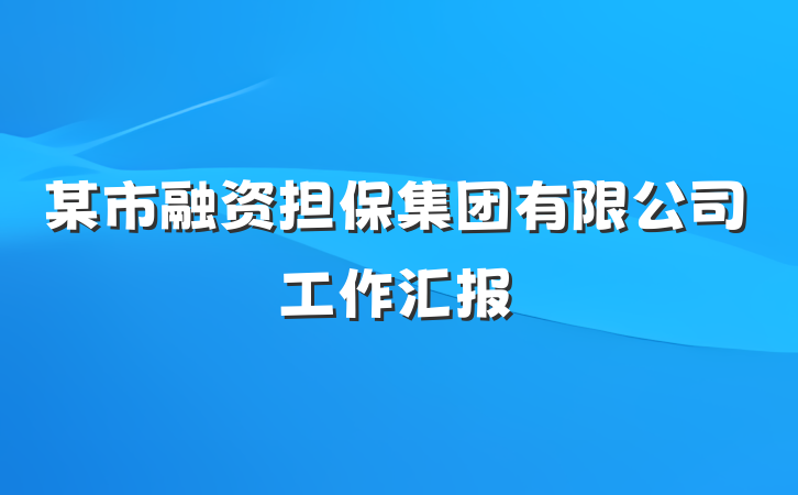 某市融资担保集团有限公司工作汇报