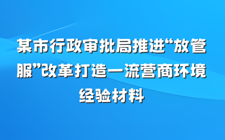 某市行政审批局推进“放管服”改革打造一流营商环境经验材料
