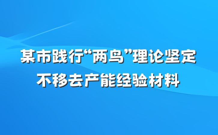 某市践行“两鸟”理论坚定不移去产能经验材料