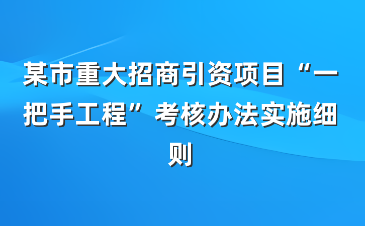 某市重大招商引资项目“一把手工程”考核办法实施细则